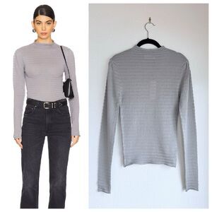 NWT Rolla's Edgar Ribbed Semi-Sheer Mock Neck Long Sleeve Knit Top in Moonstone